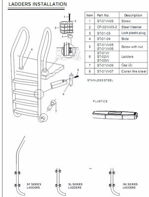 5ステップ1.35mmステンレス鋼のプールの梯子