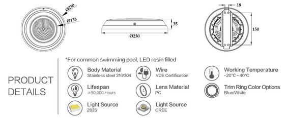 35mmの高さIP68 9Wは水中LEDライトを防水します